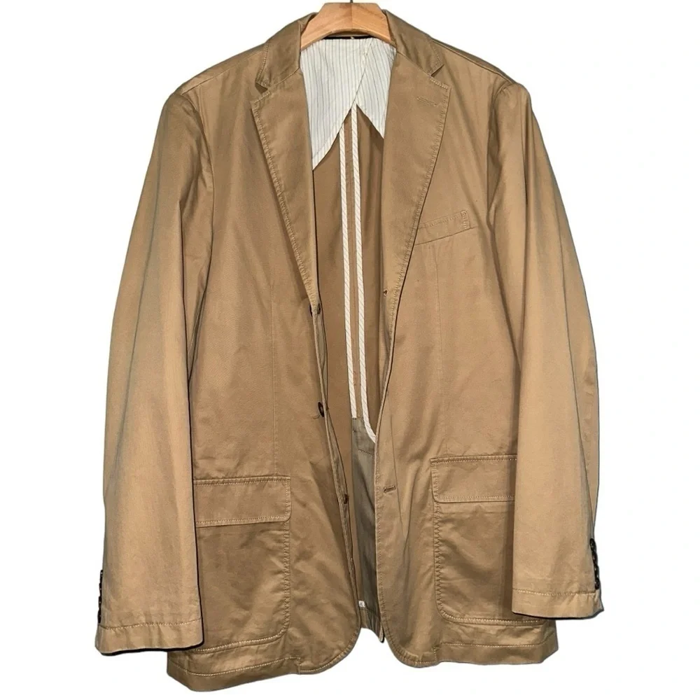 J. Crew Men’s Size L Tan Beige Khaki Broken In Three Button Jacket Blazer